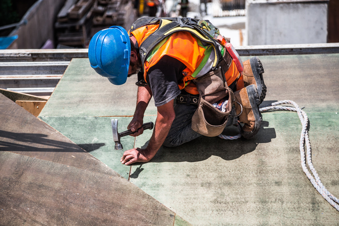 Worker finishing a construction project